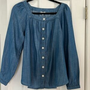 TALBOTS Chambray Square Neck top blouse M